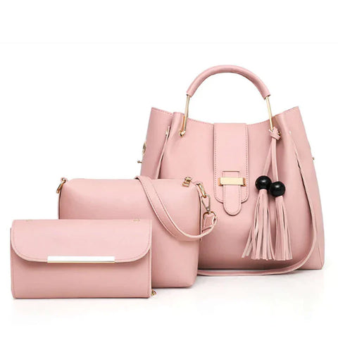 3 Pcs Leather Ladies Hand & Shoulder Bag