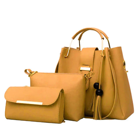 3 Pcs Leather Ladies Hand & Shoulder Bag