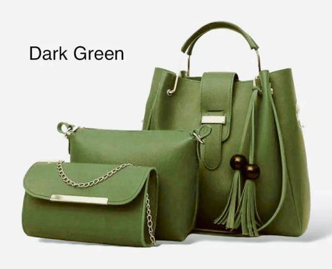 3 Pcs Leather Ladies Hand & Shoulder Bag