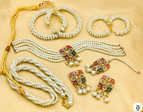 Fancy &amp; Beautiful Nauratan Choker Set with Pearls Mala, Bangles, and Earrings!