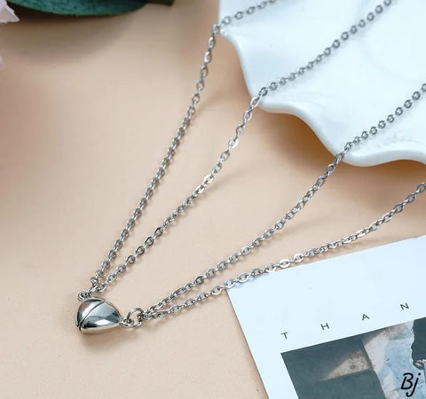Fancy &amp; Beautiful Silver-Plated Double Chain Magnetic Heart