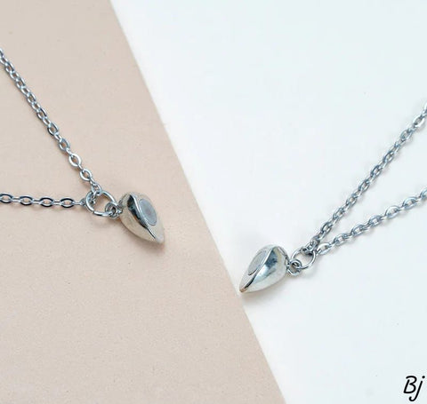 Fancy &amp; Beautiful Silver-Plated Double Chain Magnetic Heart