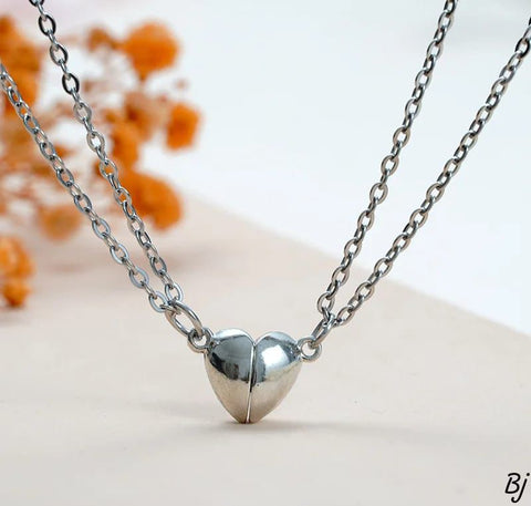 Fancy &amp; Beautiful Silver-Plated Double Chain Magnetic Heart