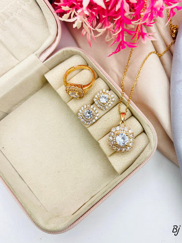 Fancy &amp; Beautiful Gold-Plated Zircon Locket Set