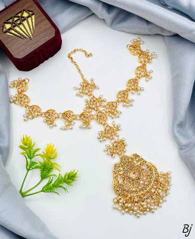 Gold-Plated Sheesh Patti with Full Zircon Work