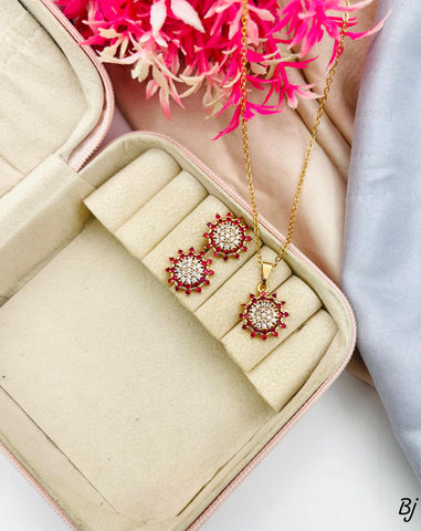 Beautiful Sunflower Micro Zircon Locket Set