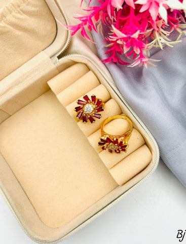 Fancy &amp; Beautiful Gold-Plated Flower Design Zircon Rings