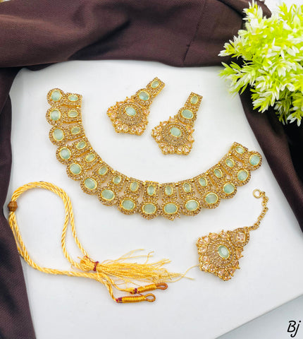 Fancy Beautiful Delicate Design Party Wear Full Zircon Choker Set