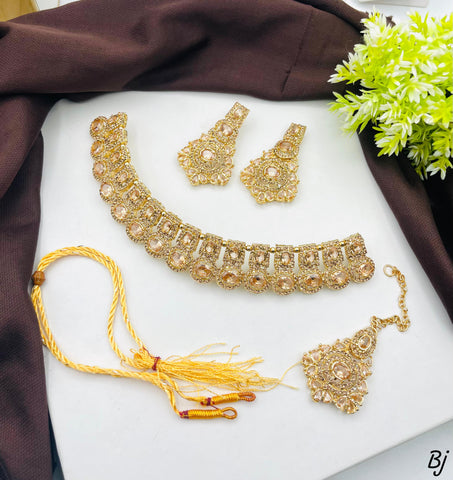 Fancy Beautiful Delicate Design Party Wear Full Zircon Choker Set