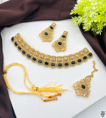 Fancy Beautiful Delicate Design Party Wear Full Zircon Choker Set