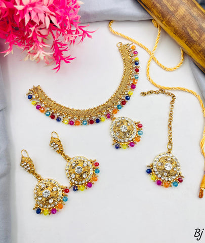 Fancy &amp; Beautiful Manjoos Choker Set with Earrings and Tikka