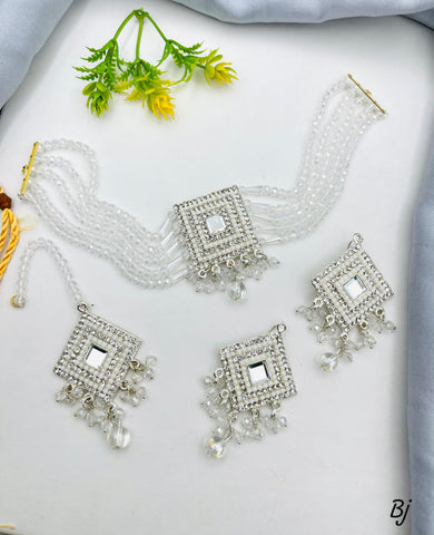 Fancy &amp; Beautiful Single Bunch Choker Set – With Earrings &amp; Tikka for Her!