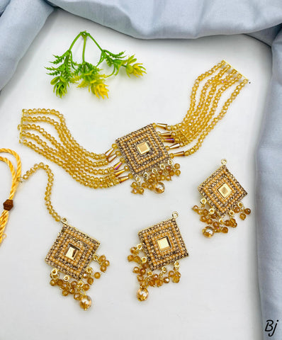 Fancy &amp; Beautiful Single Bunch Choker Set – With Earrings &amp; Tikka for Her!