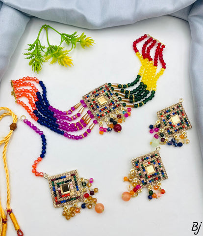 Fancy &amp; Beautiful Single Bunch Choker Set – With Earrings &amp; Tikka for Her!