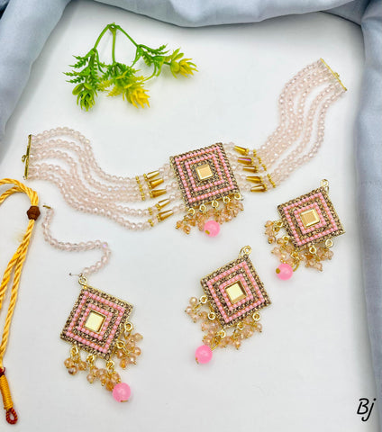 Fancy &amp; Beautiful Single Bunch Choker Set – With Earrings &amp; Tikka for Her!