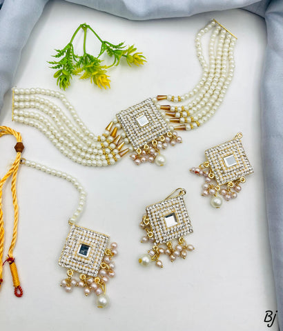Fancy &amp; Beautiful Single Bunch Choker Set – With Earrings &amp; Tikka for Her!