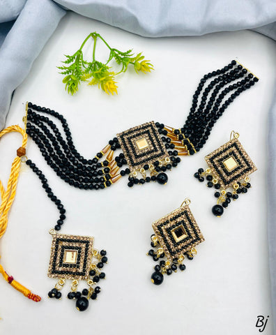 Fancy &amp; Beautiful Single Bunch Choker Set – With Earrings &amp; Tikka for Her!