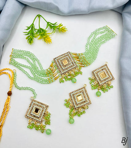 Fancy &amp; Beautiful Single Bunch Choker Set – With Earrings &amp; Tikka for Her!