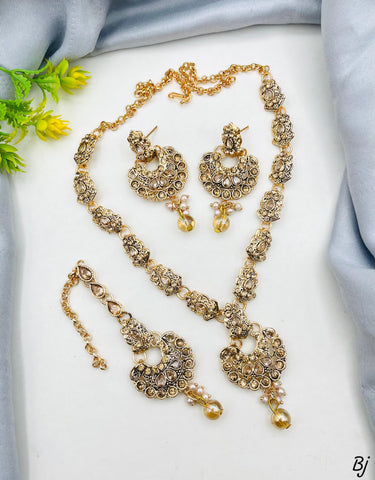 Fancy &amp; Beautiful Antique Polish Choker Set – With Earrings &amp; Tikka for Her! 👑✨