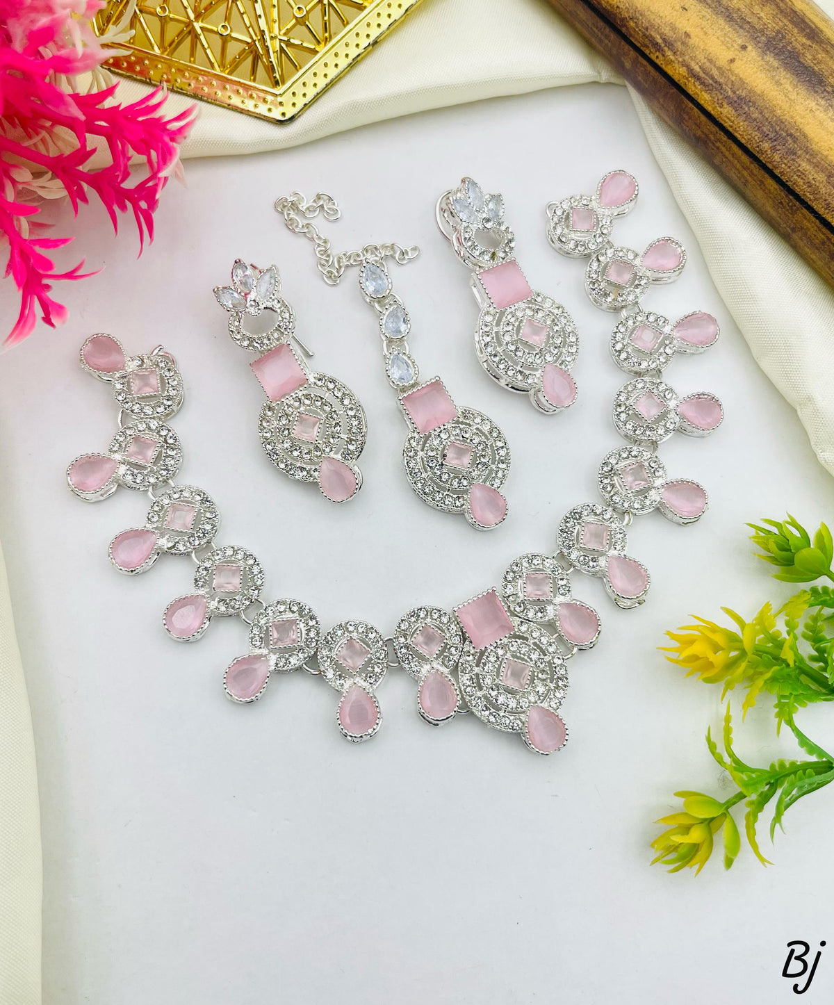 Beautiful Party Wear Full Zircon Choker Set Silver Colours