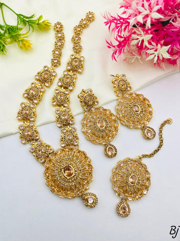 Beautiful Gold-Plated Zircon Mala Necklace Set