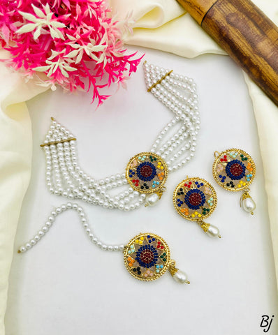 Beautiful Gold-Plated Nauratan Choker Set