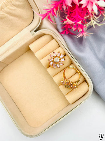 Fancy &amp; Beautiful Gold-Plated Flower Design Zircon Rings