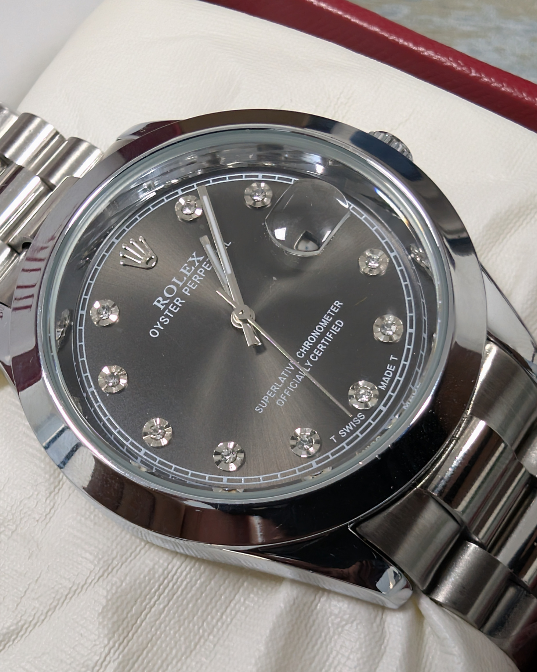 Rolex (Oyster Perpetual) - Blackish Dial | Silver chain