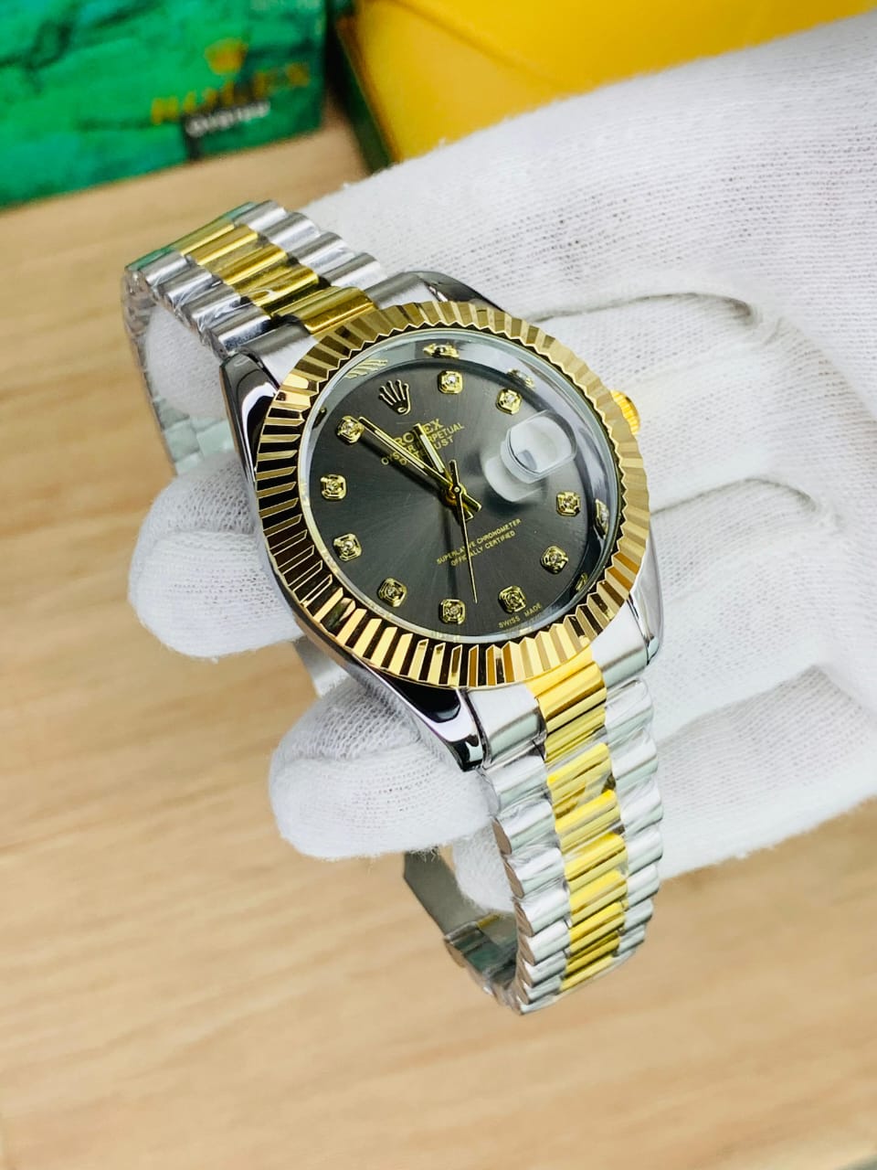 Rolex oyster perpetual two tone with Grey dial and date