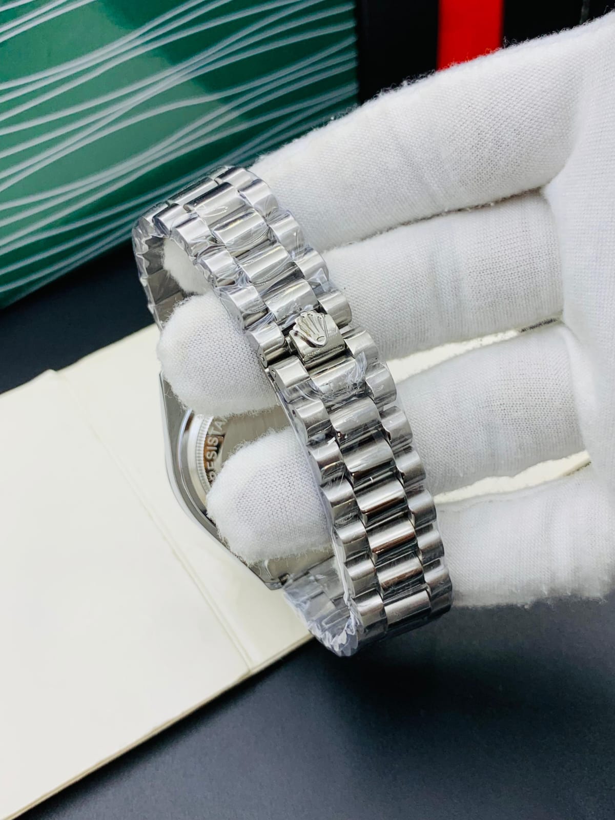 Rolex (Oyster Perpetual) - Blackish Dial | Silver chain